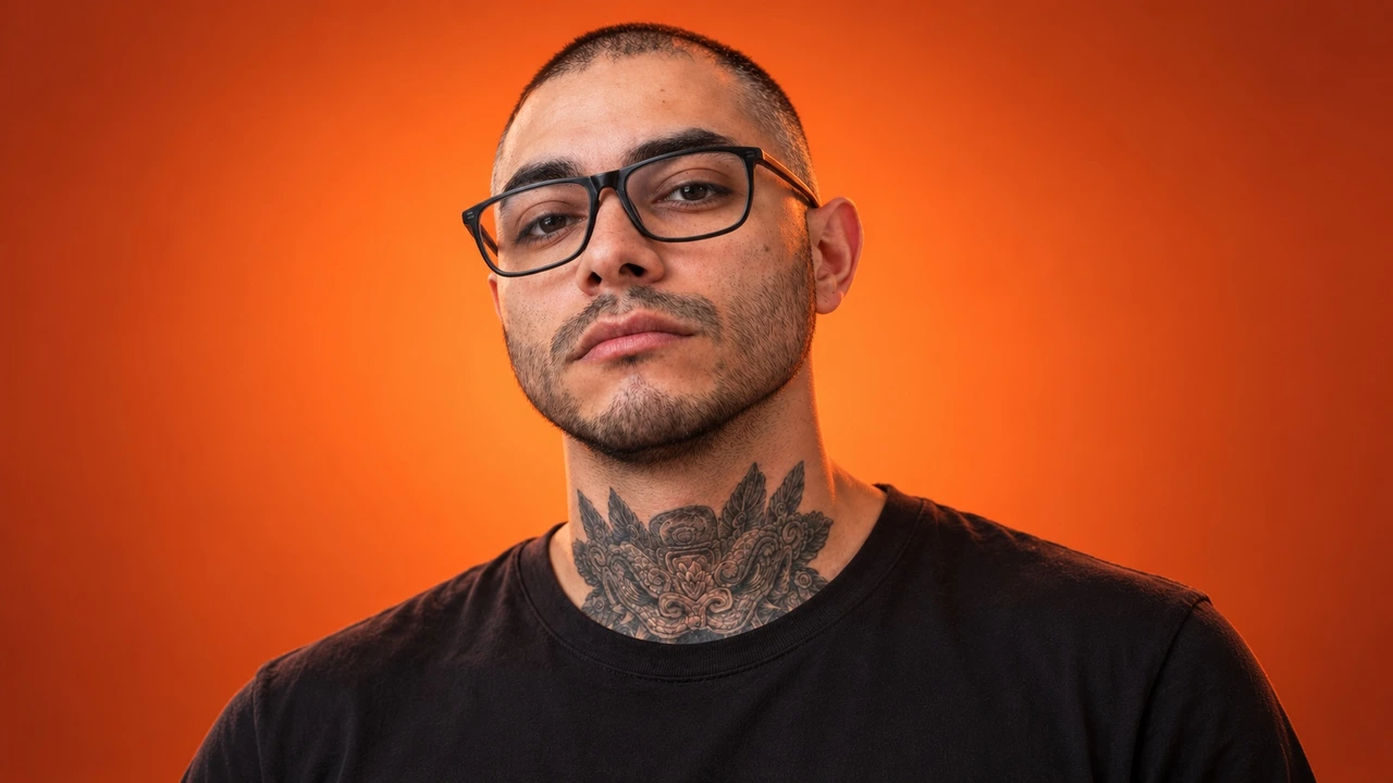 Chris Leary, the saxophonist and producer behind ABSTRAHKT, against an orange backdrop